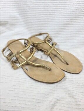 Gucci Suede Rattan Sandals Wrapped Gold Ankle Buckle 39.5 9.5 AsIs Worn